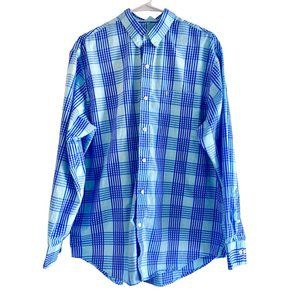 IZOD Premium Essentials NWOT Blue Pink Plaid Checkered Button Up L: $30